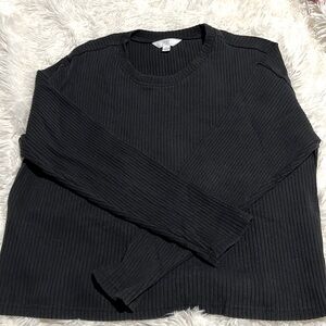 Time and Tru Black Ribbed Cozy Long Sleeve Crop Top